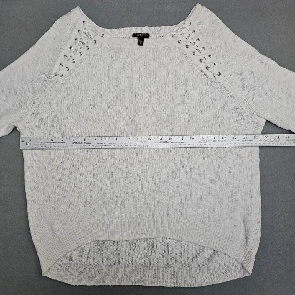 Express Sweater L Womens White Lace Up Shoulder Cotton Knit Cottagecore Coastal